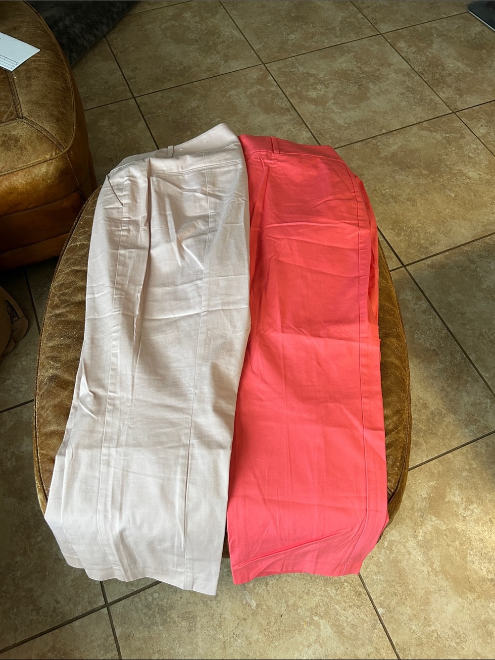 2 Pairs Of Ann Taylor Coral and Tan Cropped pants 16 Curvy